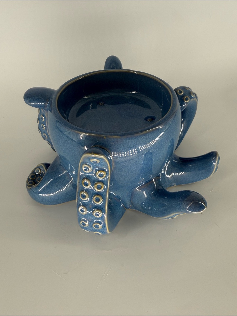 Bath Body Works Blue Octopus 3 Wick Candle Holder Ceramic Pedestal Nautical EUC - Picture 4 of 9